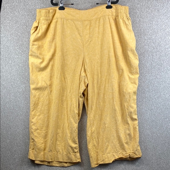 Lane Bryant wide leg pull on pants linen blend cropped pockets 26W butter yellow - Picture 1 of 10